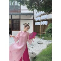 Áo Dài Cách Tân THƯ NHÃ Dành Cho Nữ Họa Tiết Ren Thêu HỒNG/ KEM đi tiệc tại Đà Nẵng size M