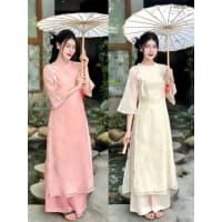 Áo Dài Dáng Suông THANH YÊN Vải Gấm Mềm Tay Voan Loe Nhẹ Nhàng đi tiệc tại Đà Nẵng size M