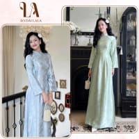 Áo dài gấm xanh/be/ hồng/ trắng truyền thống dáng ôm đi tiệc tại Đà Nẵng size M