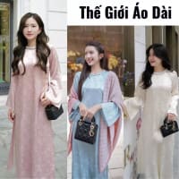Áo dài cách tân cổ ngọc đính đá gấm sang trọng BE/HỒNG đi tiệc tại Đà Nẵng size M