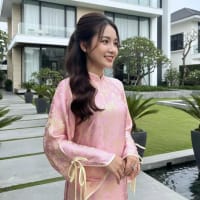 Áo dài suông lụa nha xá loại 1 cao cấp hoa mai màu hồng đi tiệc tại Đà Nẵng size M