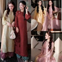 Set bộ áo dài in hoa thời trang nữ diện tết chất áo voan ánh kim cổ tròn tay dài kèm quần phi lụa ống suông dáng dài đi tiệc tại Đà Nẵng size M
