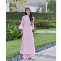 Áo dài gấm cổ đính ngọc tay lông đi tiệc tại Đà Nẵng size M