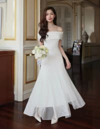 Váy Dự Tiệc Trễ Vai Form Dài Sang Trọng Phối Ren Lưới đi tiệc tại Đà Nẵng size M