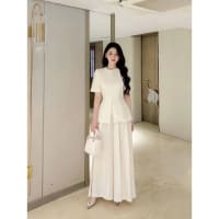 Set công sở nữ thanh lịch, set áo peplum mix quần xếp ly ống rộng sang chảnh đi tiệc tại Đà Nẵng size M