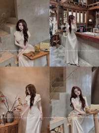 Váy lụa cổ V phối ren xinh yêu tôn dáng đi tiệc tại Đà Nẵng size M