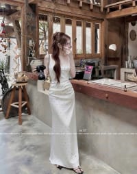 Váy lụa 2 dây siết eo tôn dáng đi tiệc tại Đà Nẵng size M