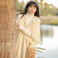 Áo choàng len có mũ bohemian thời trang Hàn Quốc đi tiệc tại Đà Nẵng size M