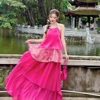 Yếm tơ siêu hót 3 tầng tơ orgazna xịn HỒNG đi tiệc tại Đà Nẵng size M