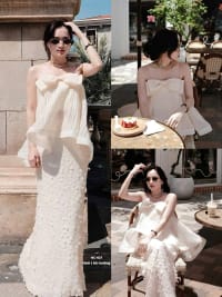 Set áo hai dây mix chân váy kim sa đi biển xinh đi tiệc tại Đà Nẵng size M
