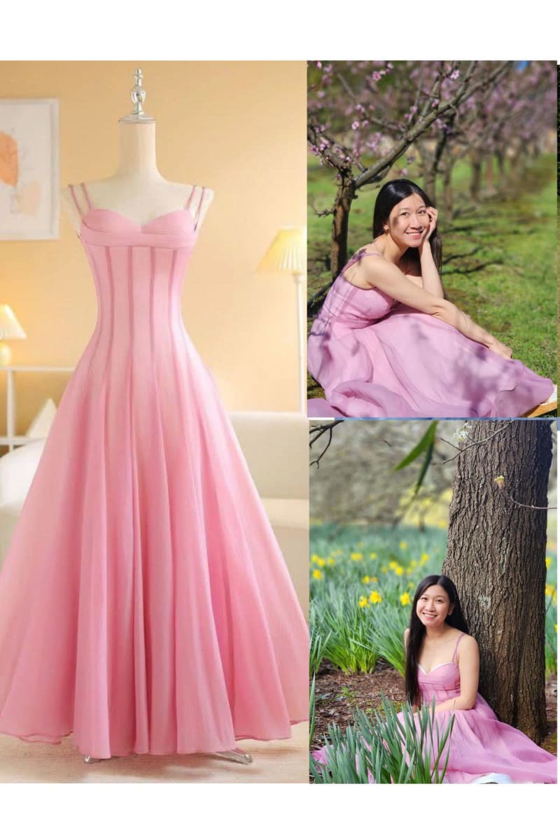 Sò Vintage - Váy nữ 2 dây dáng dài hồng tơ INDY đi tiệc tại Đà Nẵng size L