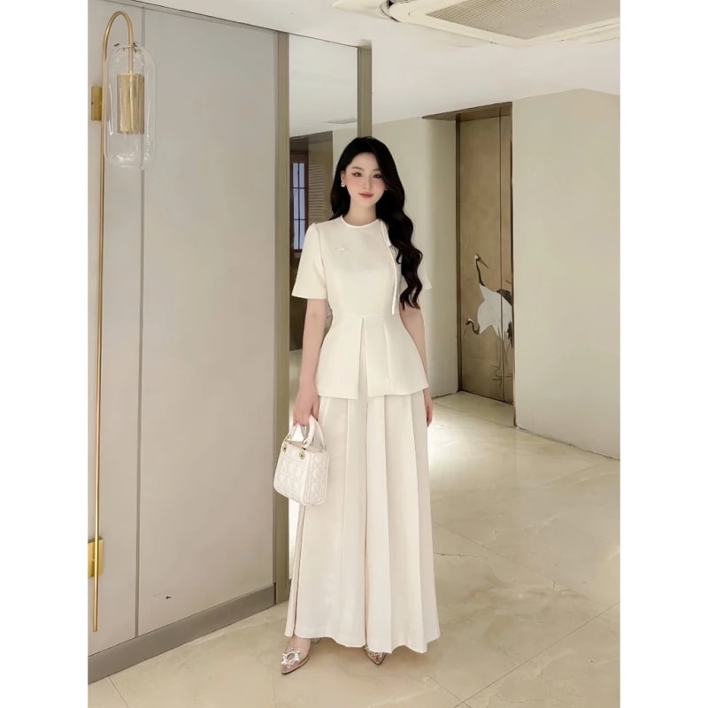 Set công sở nữ thanh lịch, set áo peplum mix quần xếp ly ống rộng sang chảnh đi tiệc tại Đà Nẵng size M
