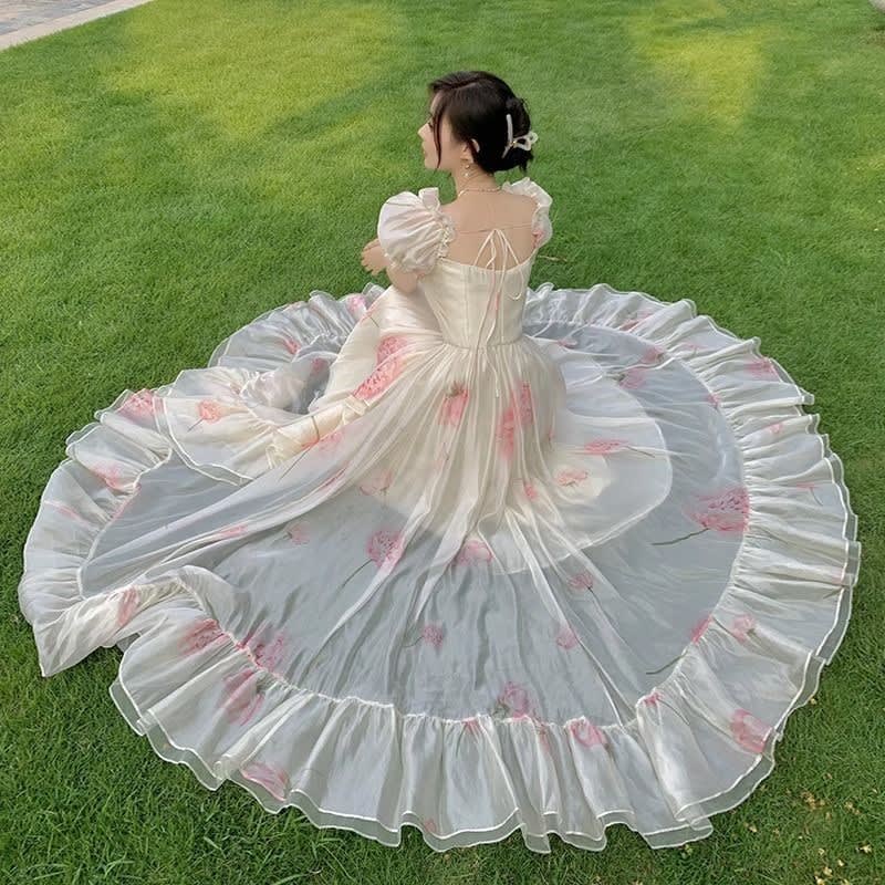 Đầm tay phồng thêu hoa nặng phong cách Pháp, siêu ngọt ngào, đầm công chúa cao cấp đi tiệc tại Đà Nẵng size M