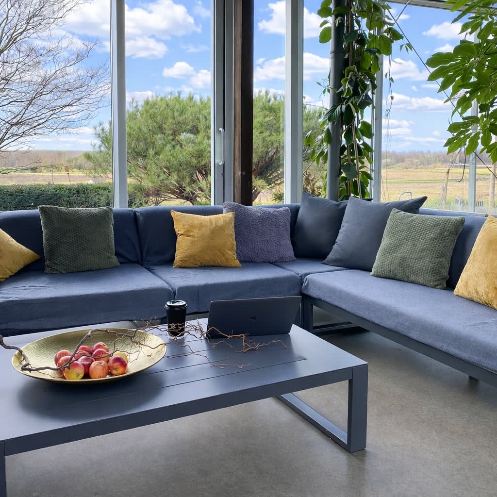 Atrium Sofa-Bereich mit Flex-Desk Arbeitsplätzen bei Innergarden