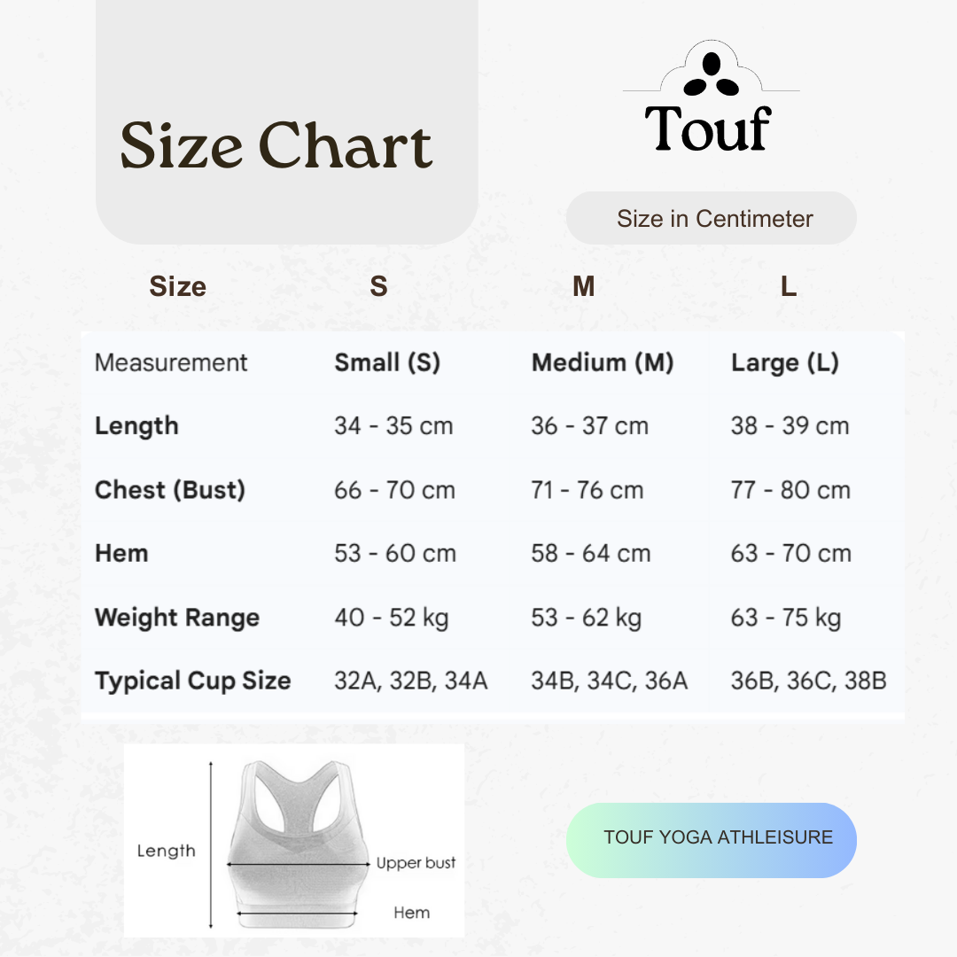 Touf size chart — tops and bras
