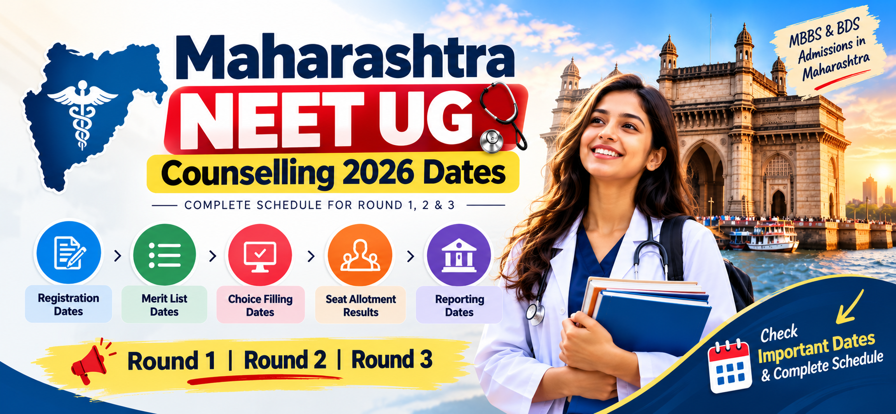Maharashtra NEET UG Counselling Dates 2026: Round 3 Schedule, Seat Allotment Result & Reporting
