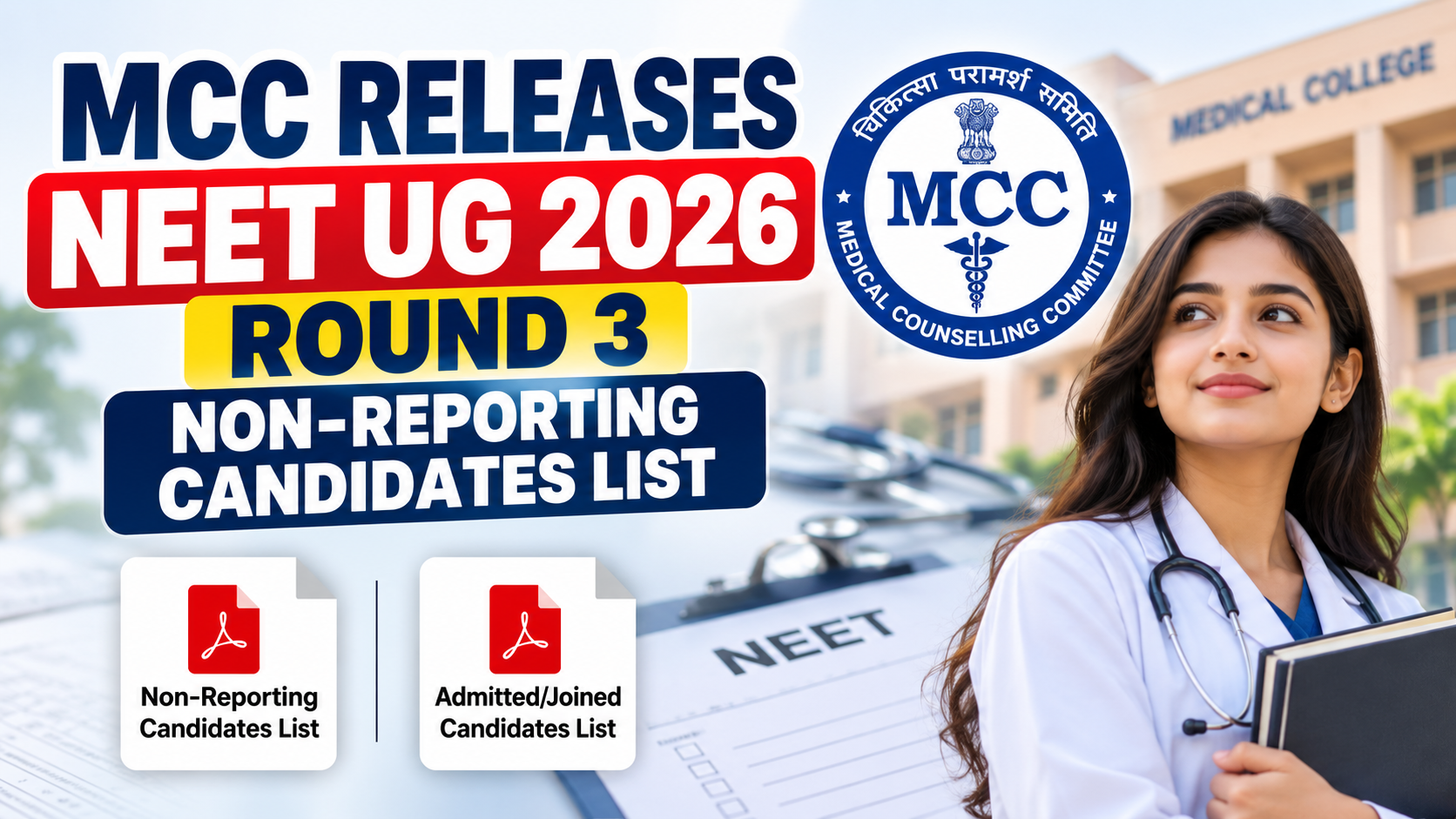 MCC Releases NEET UG 2026 Round 3 Non-Reporting Candidates List