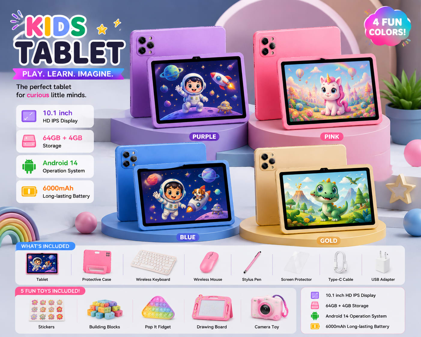Kidzo PRO 10.1" Android 14 Kids Tablet (64GB + 4GB) - Image 1