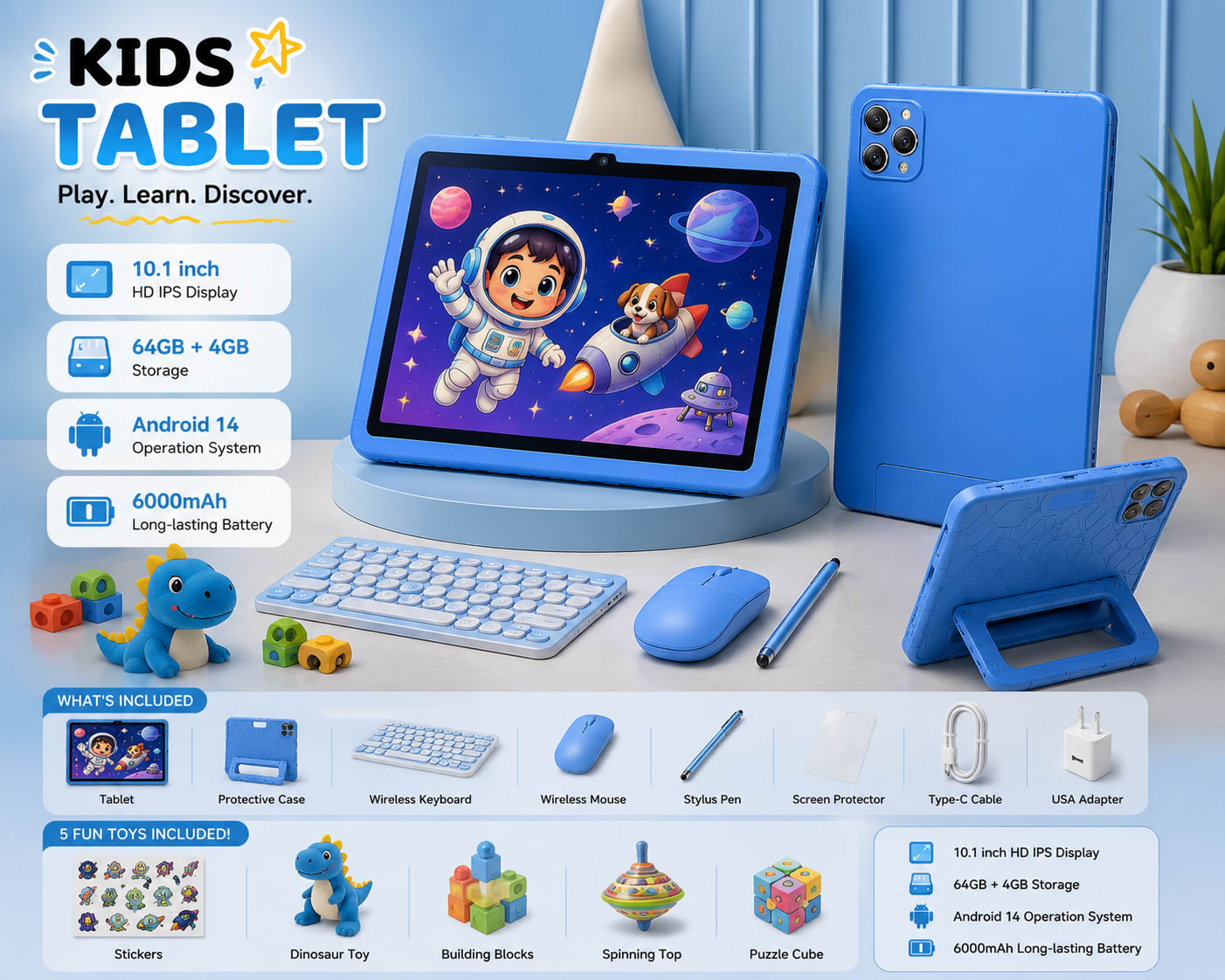 Kidzo PRO 10.1" Android 14 Kids Tablet (64GB + 4GB) - Image 3