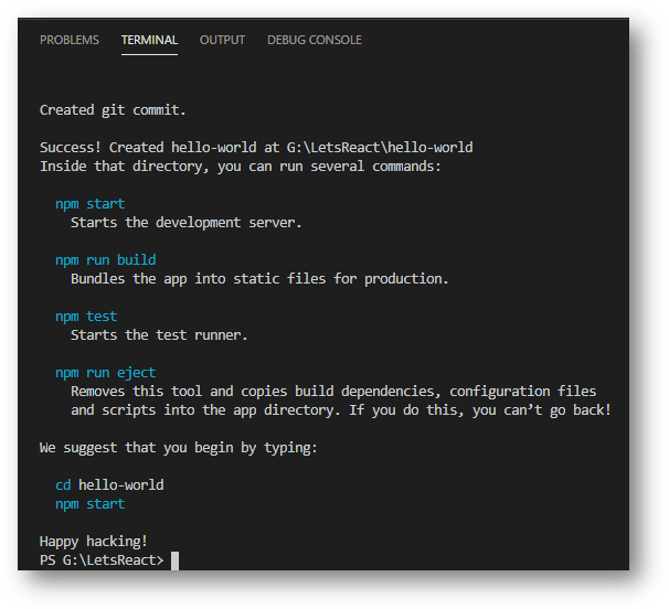 created hello-world react application