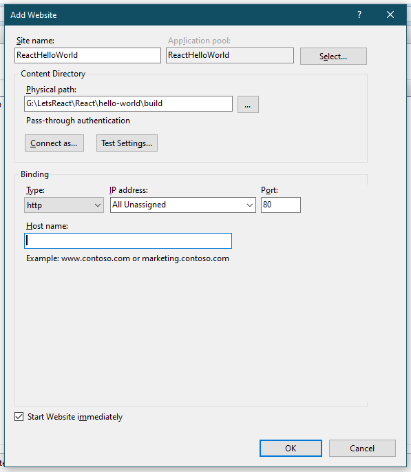 Add details to Add Website properties
