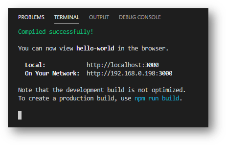 react project running locally