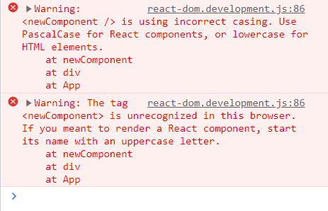 console errors for not capitalized component names