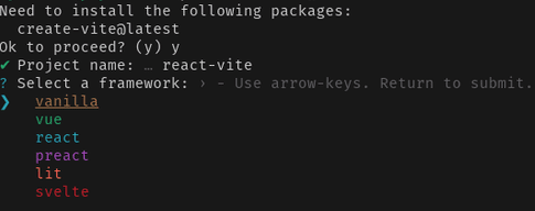 creating project using vite