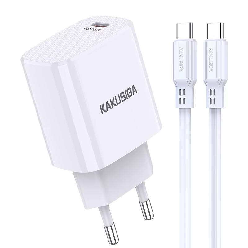 KSC-927 YUANMEN PD20W single port smart charger set (EU)(Type-C to Type-C)