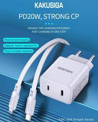 KSC-929 PANGKE PD20W dual port reverse fast charge charger set (EU)(Type- C to Lightning)