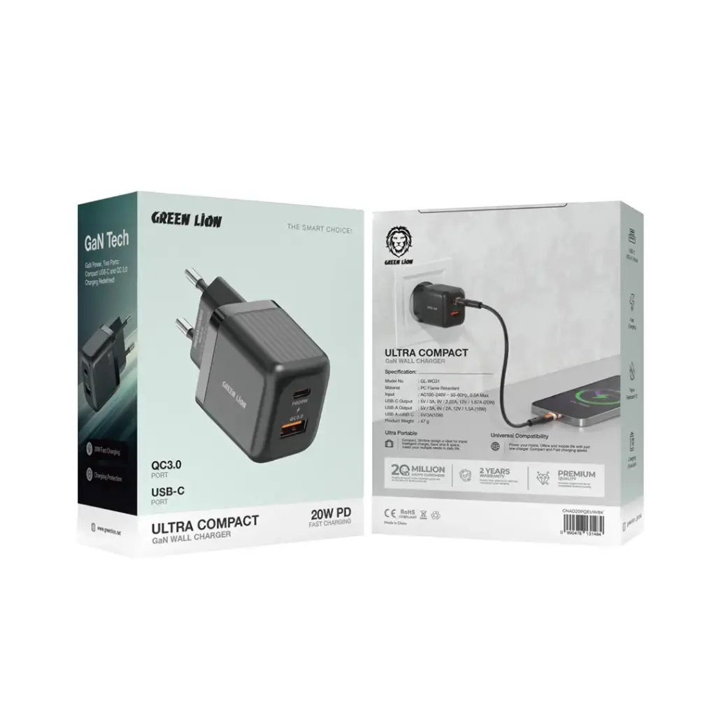 Green Lion Ultra Compact 20w GL-WC31 no cable qc3 usb c