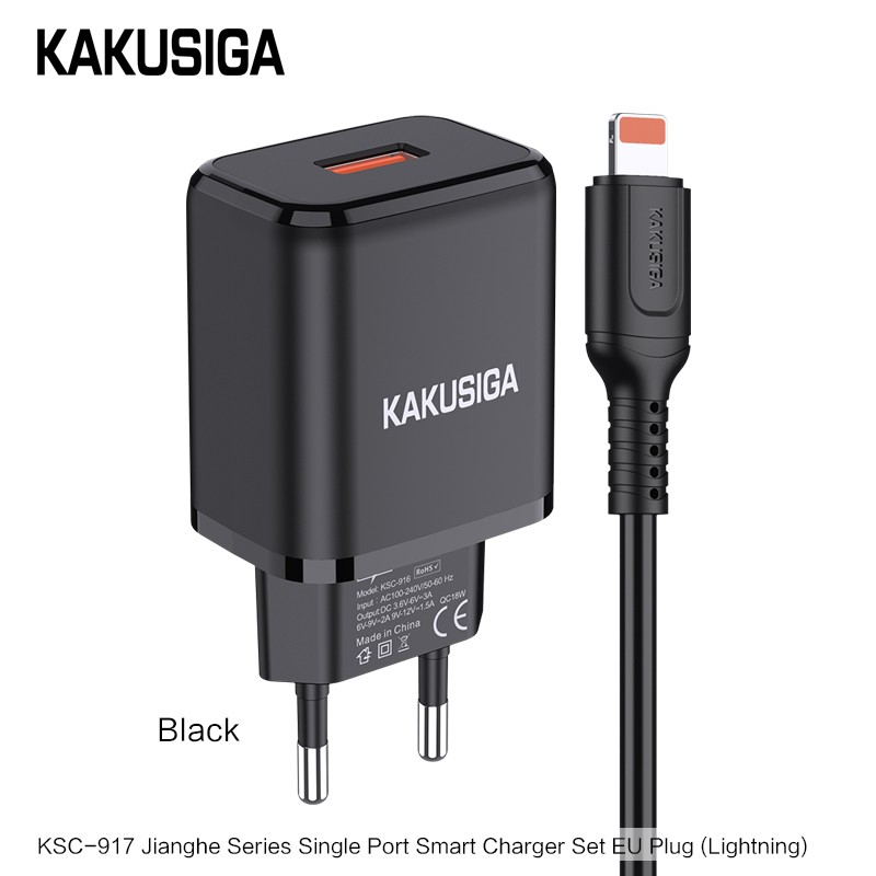KSC-917 JIANGHE QC3.0 single port smart charger set (EU)(Lightning) black