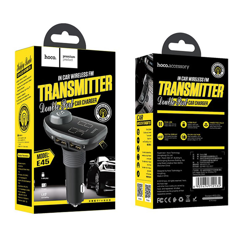 Hoco E45 Happy Route FM Transmitter + Avtomobil Şarj Cihazı