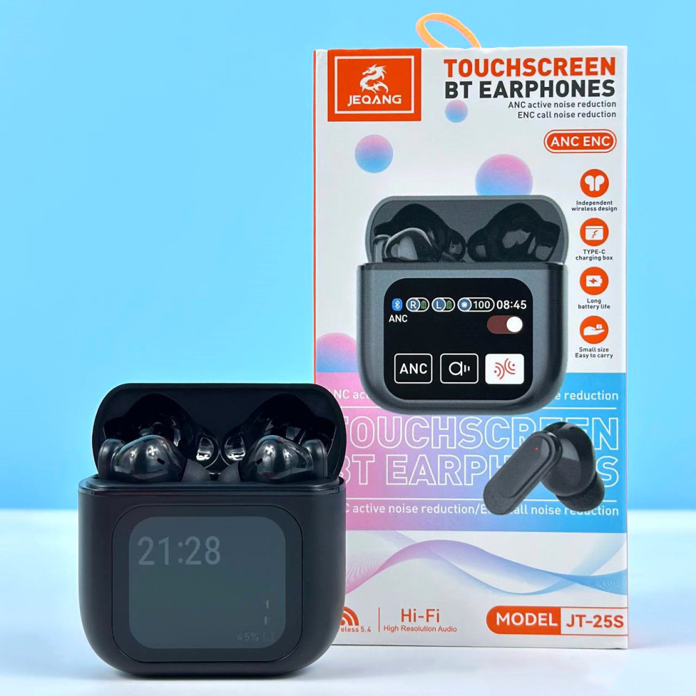 JT-25S TWS Bluetooth Qulaqlıq – Smart Ekranlı, ANC/ENC, Simsiz (Black)