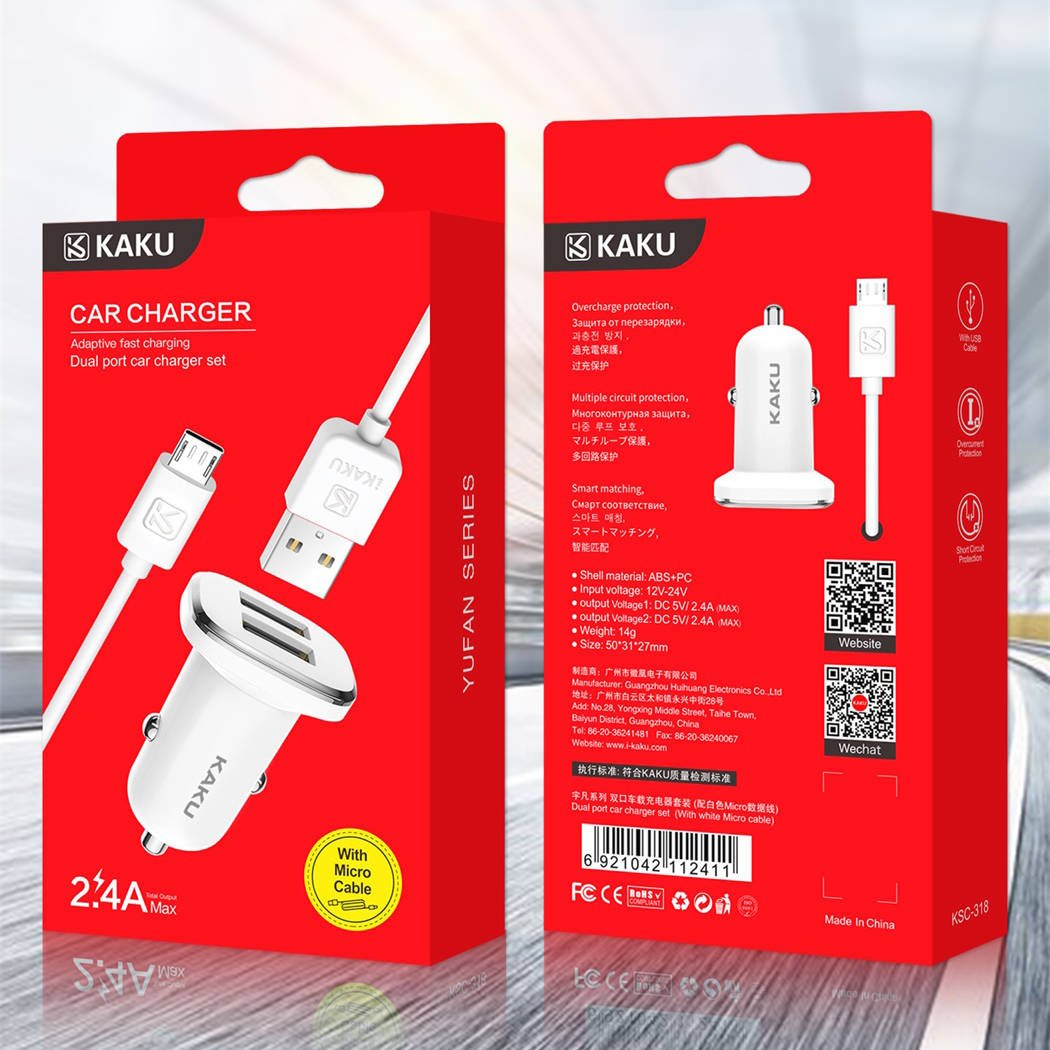 Kaku KSC-318 Car Charger – İki Port Sürətli Şarj