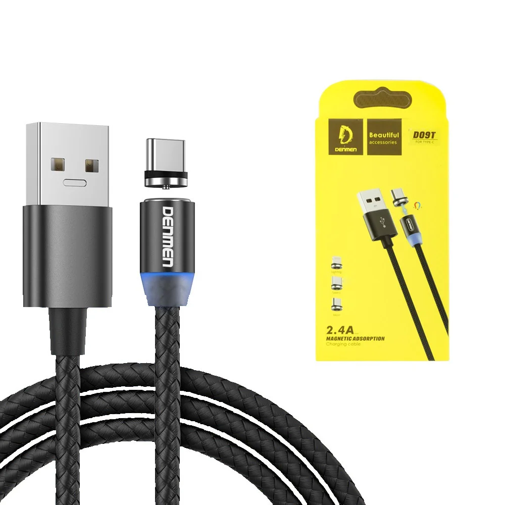 Denmen D09T Magnetic USB Kabel – Fast Charge 2.4A, Black