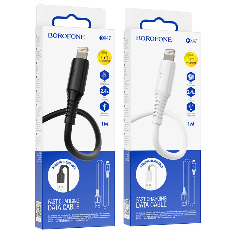Borofone BX47 USB to Lightning Kabel – 2.4A Fast Charging, iPhone Şarj Kabeli