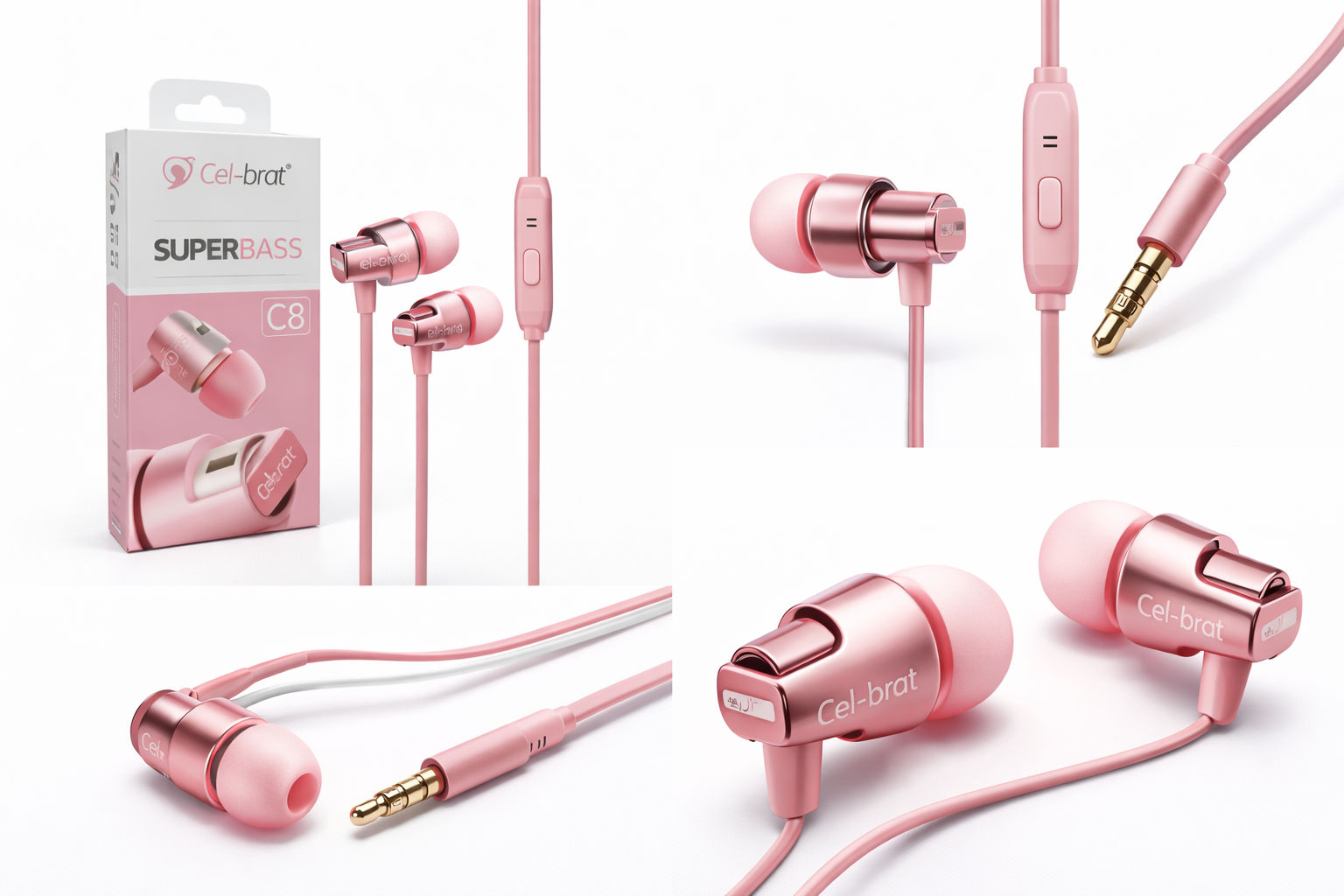 Celebrat C8 Pink Qulaqlıq – Mikrofonlu, Simli, Super Bass Səs