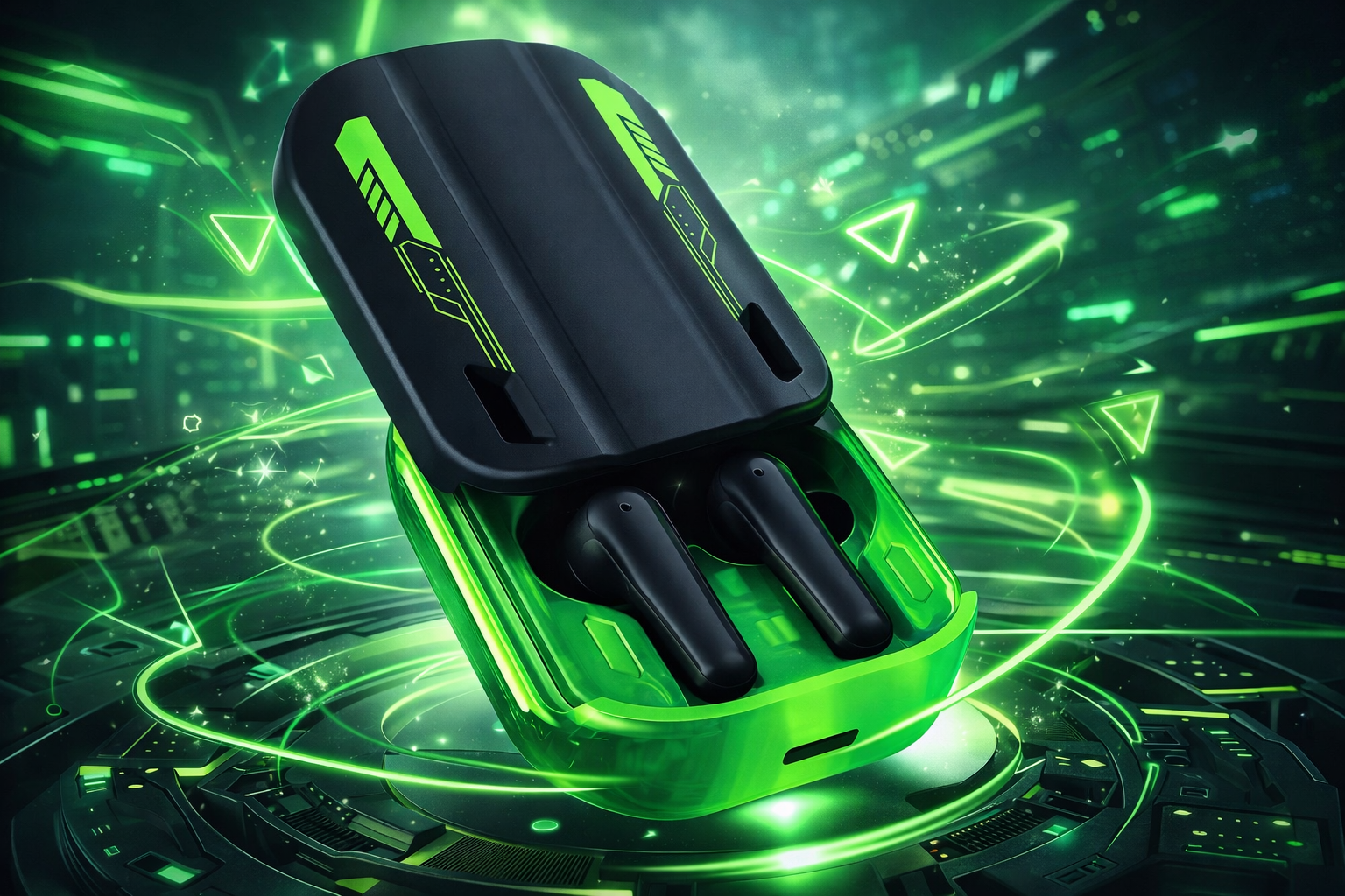 TWS YX08 Green – Gaming Simsiz Bluetooth Qulaqlıq, LED Dizayn, Güclü Bass