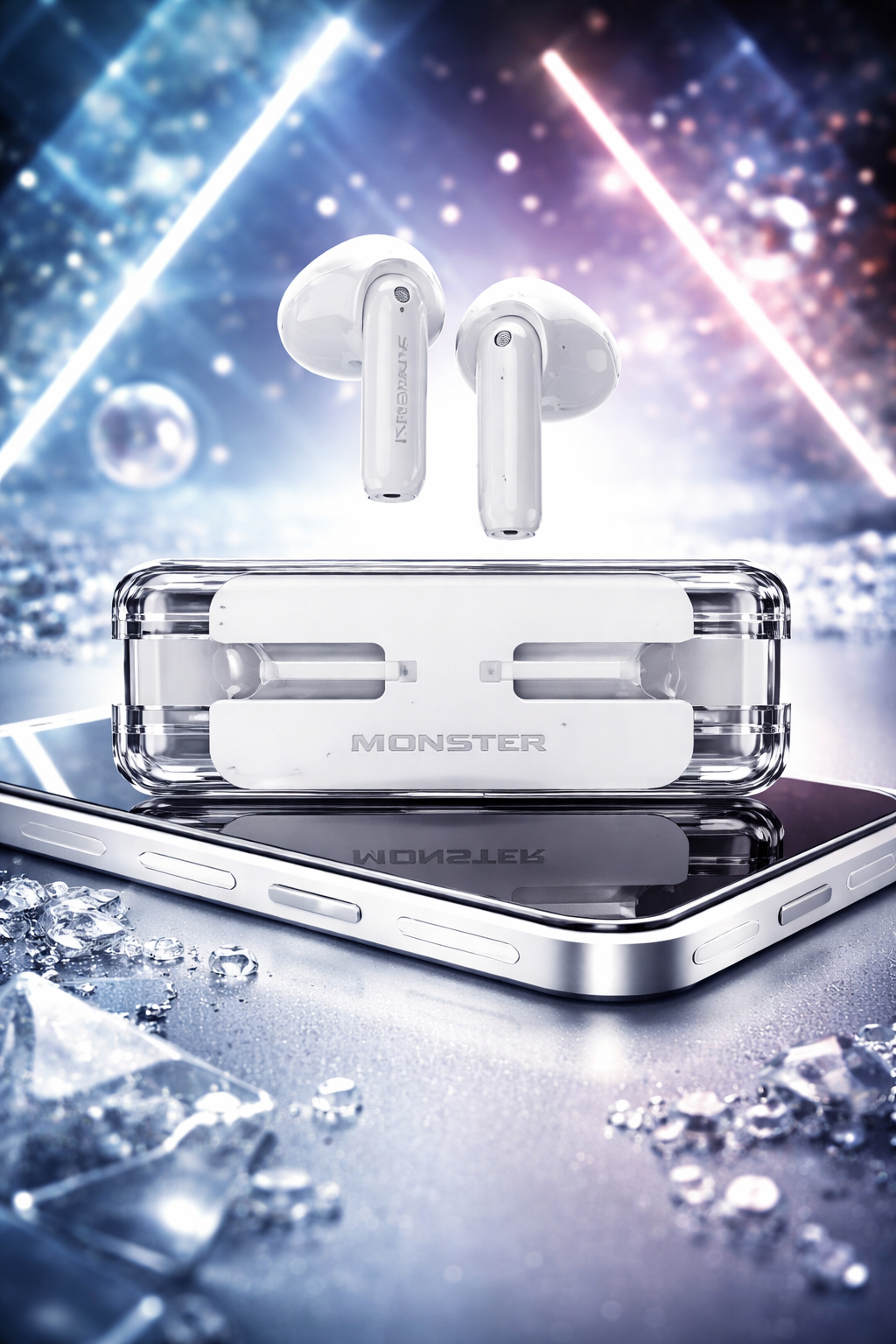 Monster AirMars XKT08 White – Gaming Simsiz Bluetooth Qulaqlıq, ENC, TWS