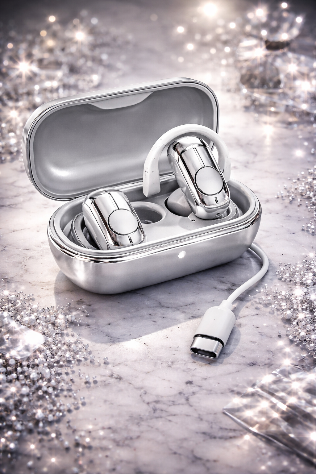 Green Lion Ocean Plus Open-Ear Qulaqlıq – Simsiz Bluetooth 5.3, IPX4, ENC-TWS70 silver