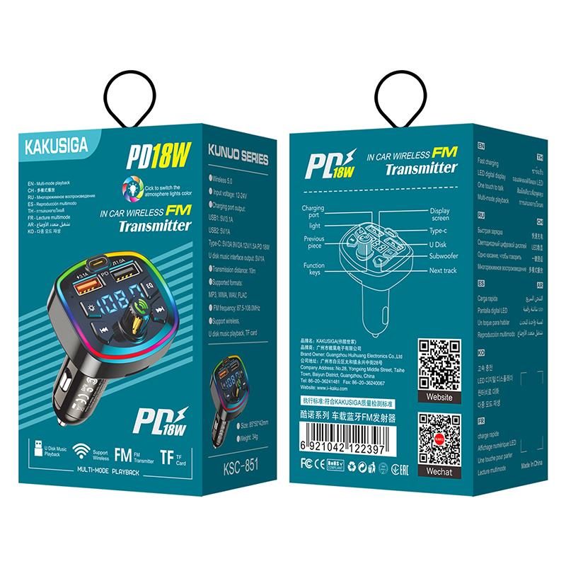 KSC-851 KAKUSIGA FM Transmitter – Bluetooth və Sürətli Şarj Bir Arada