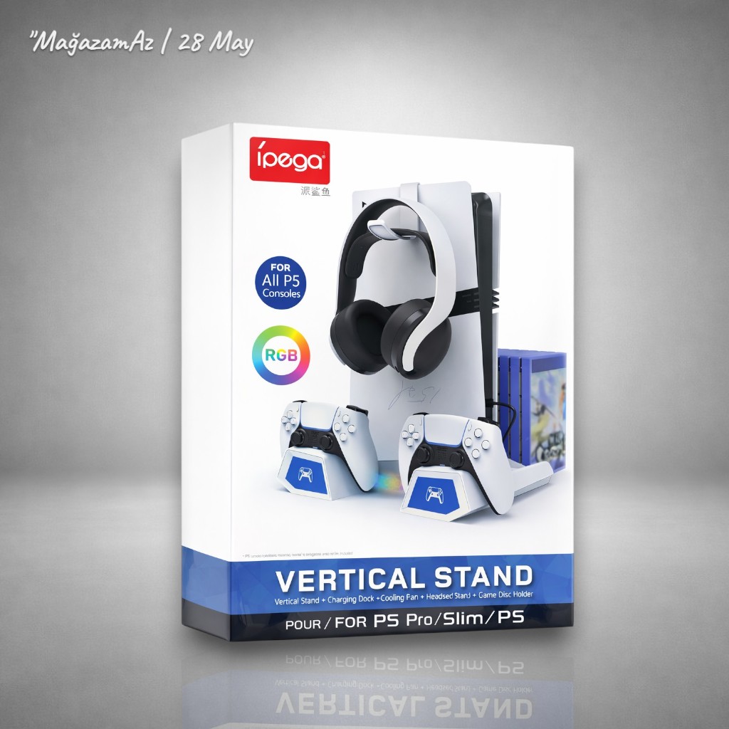 PS5 üçün Çoxfunksiyalı Stend – Soyuducu, Şarj və Aksesuar Standı PG-P5S023