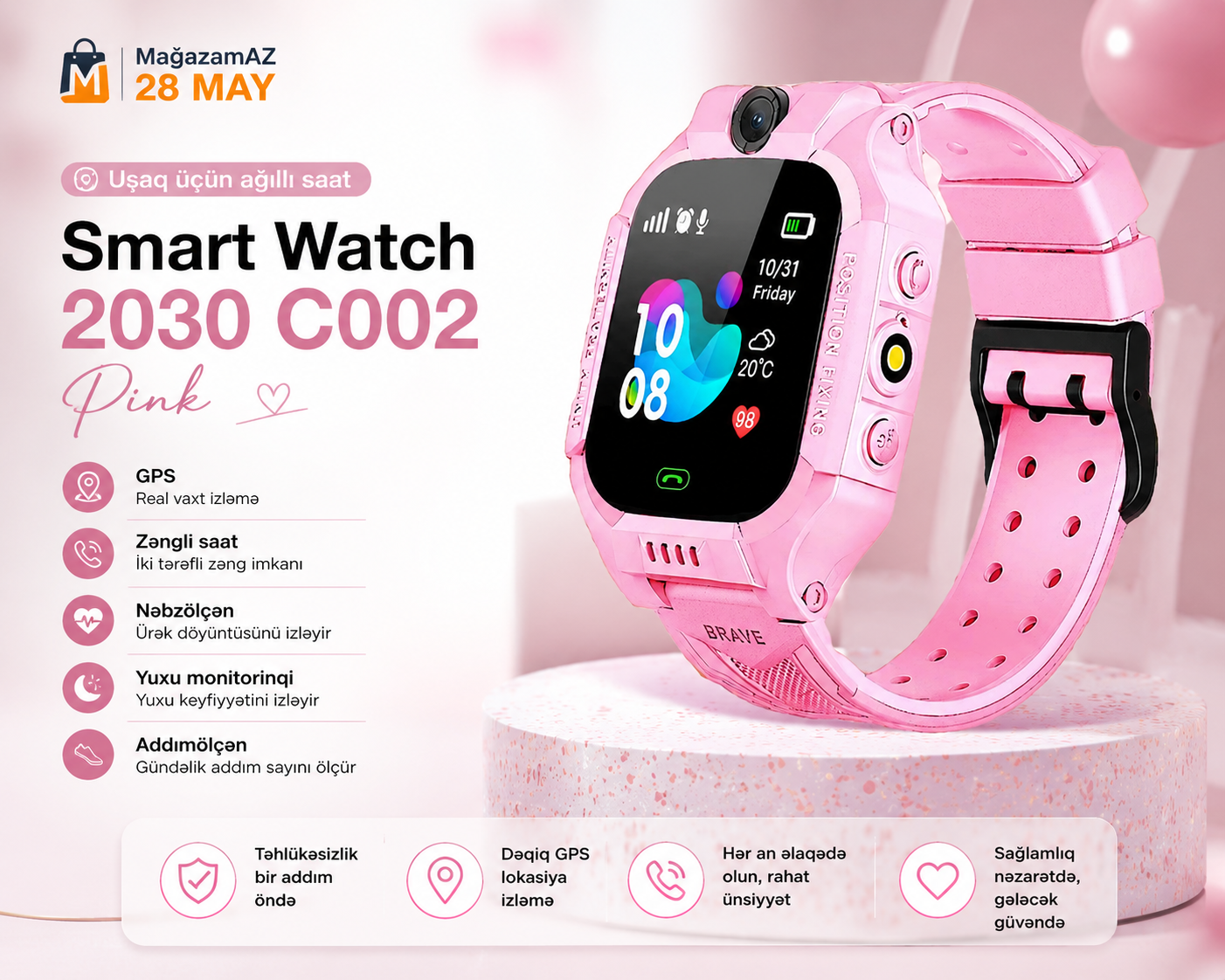 Uşaq üçün ağıllı saat C003 Pink