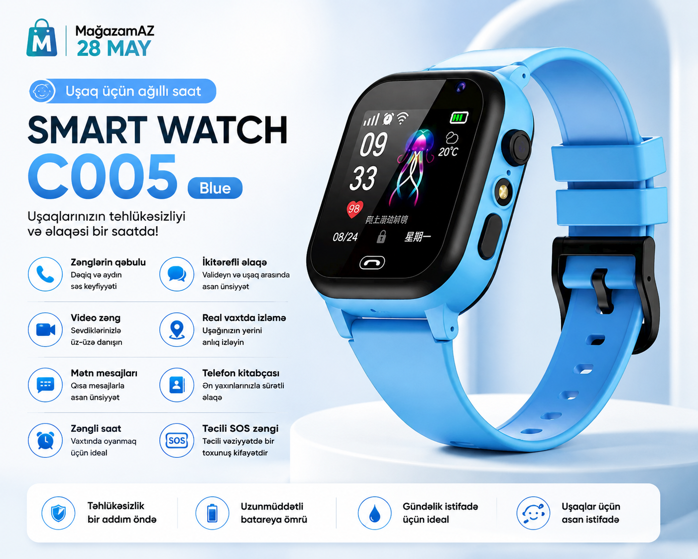Uşaq üçün ağıllı saat Smart Watch C005 Blue