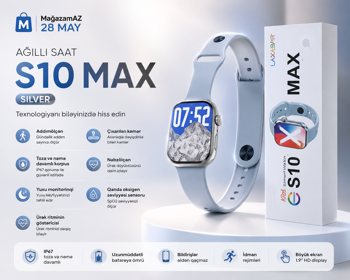 Smart saat S10 Max Silver