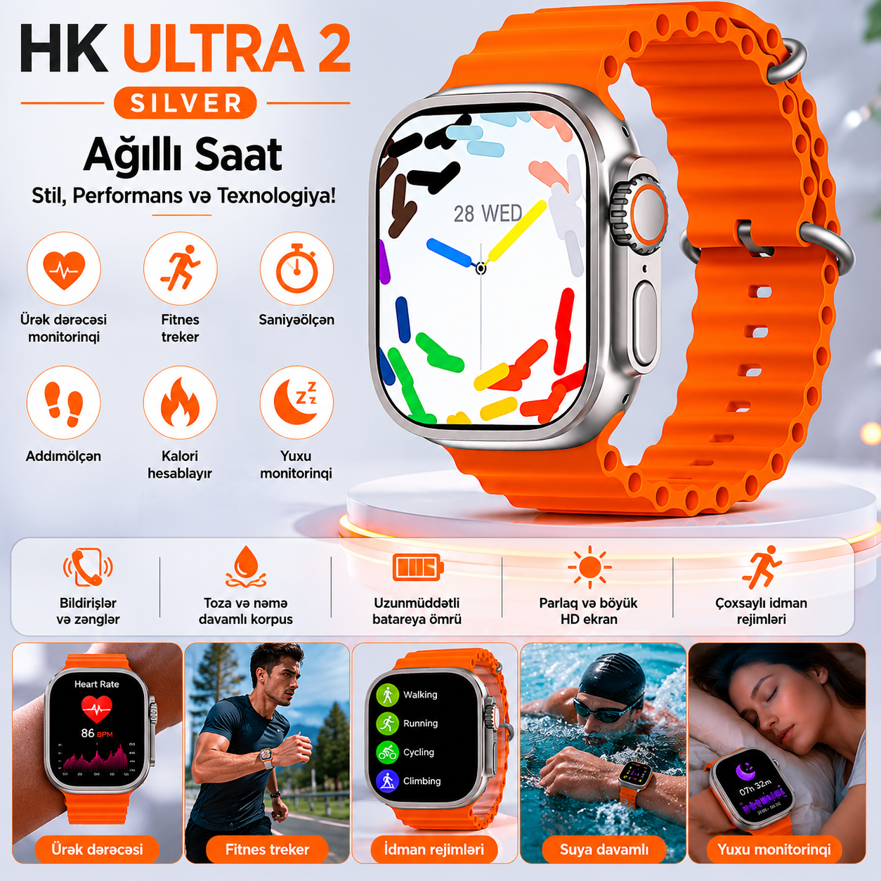 Smart saat HK Ultra2 Silver Orange