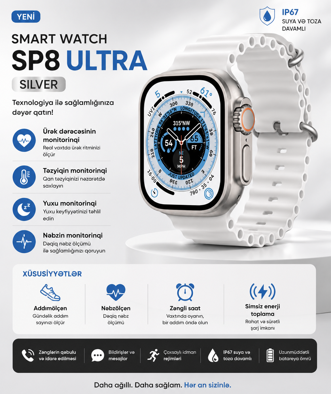 Smart saat SP8 Ultra Silver