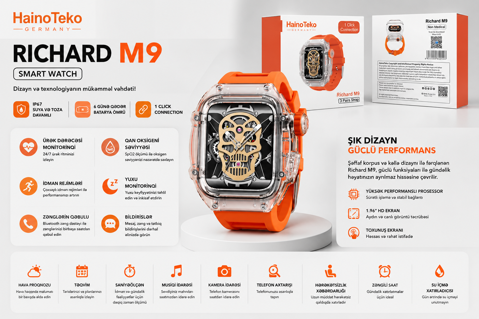 Smart saat Haino Teko Richard M9 Orange