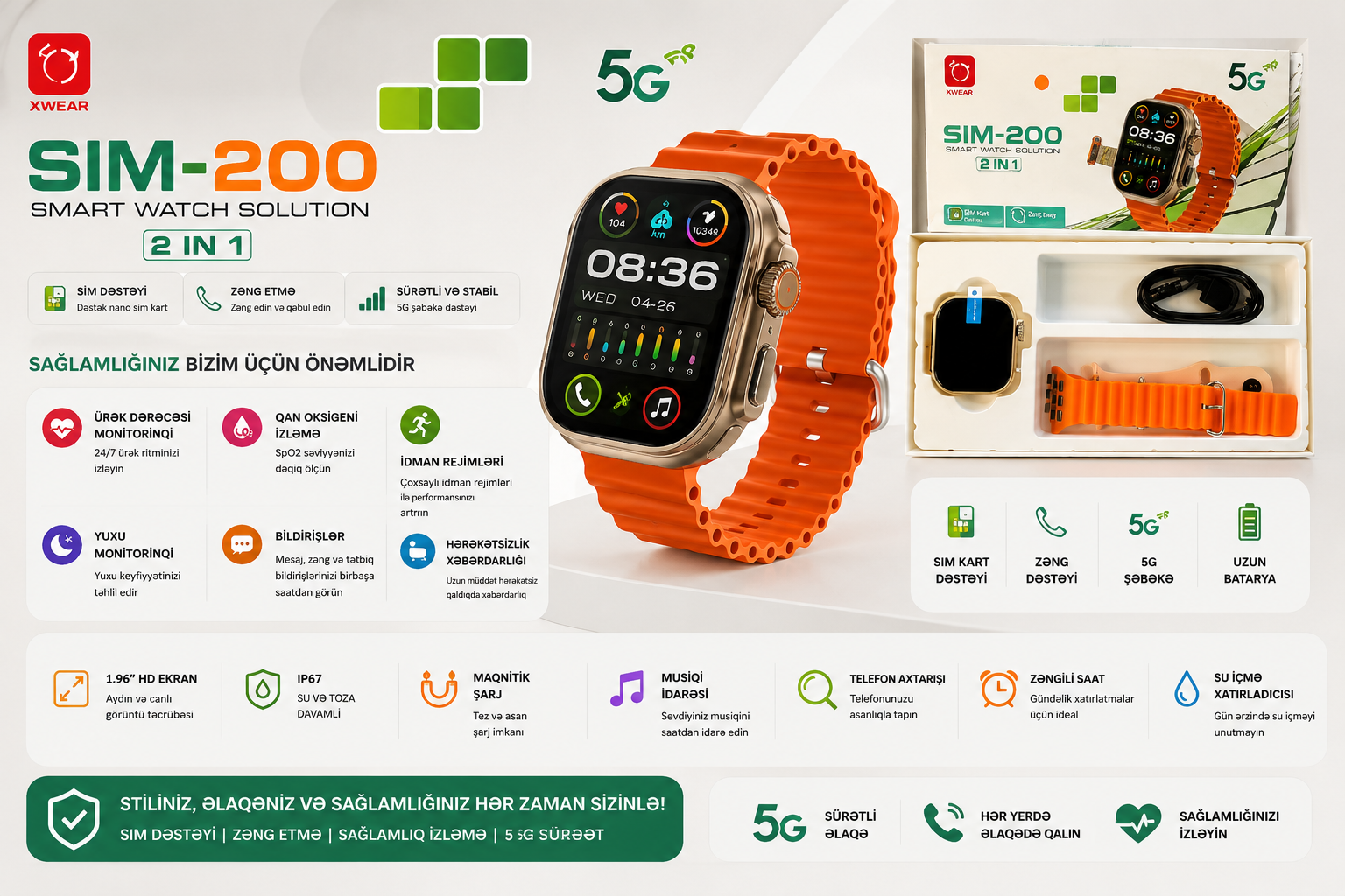 Smart saat SIM 200 Ultra 2 2in1 Silver Orange